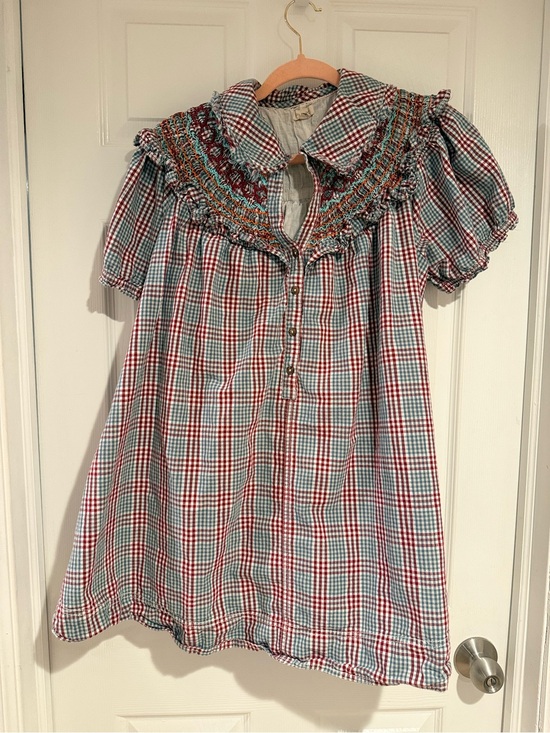 Pilcro Dresses & Skirts - Pilcro Plaid Smocked Collar Dress in Red, Blue & White